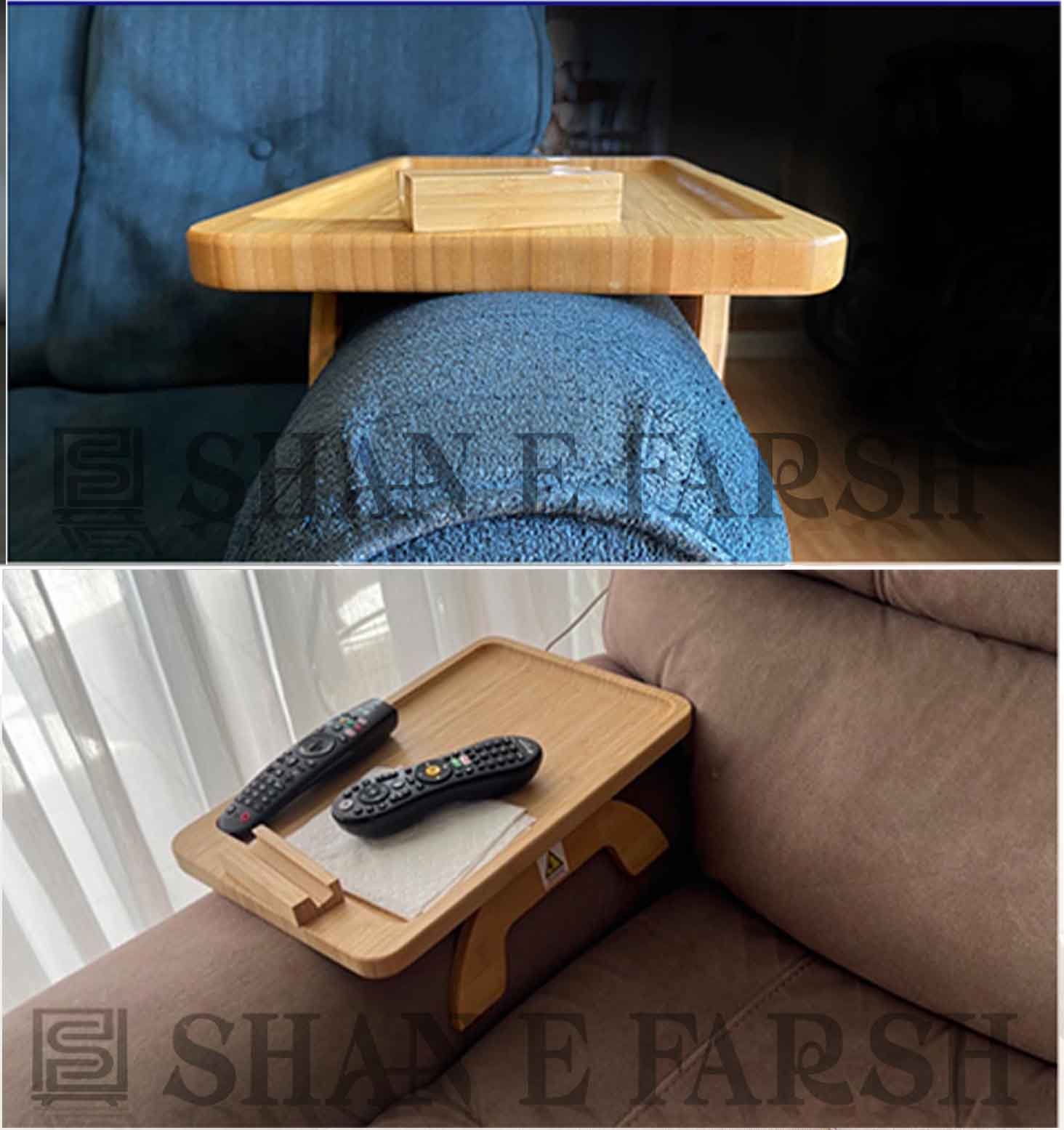 Sofa Arm Rest Tray, Accasia Solid Wood, Water Proof, Anti Slip Food Tray - Image 5