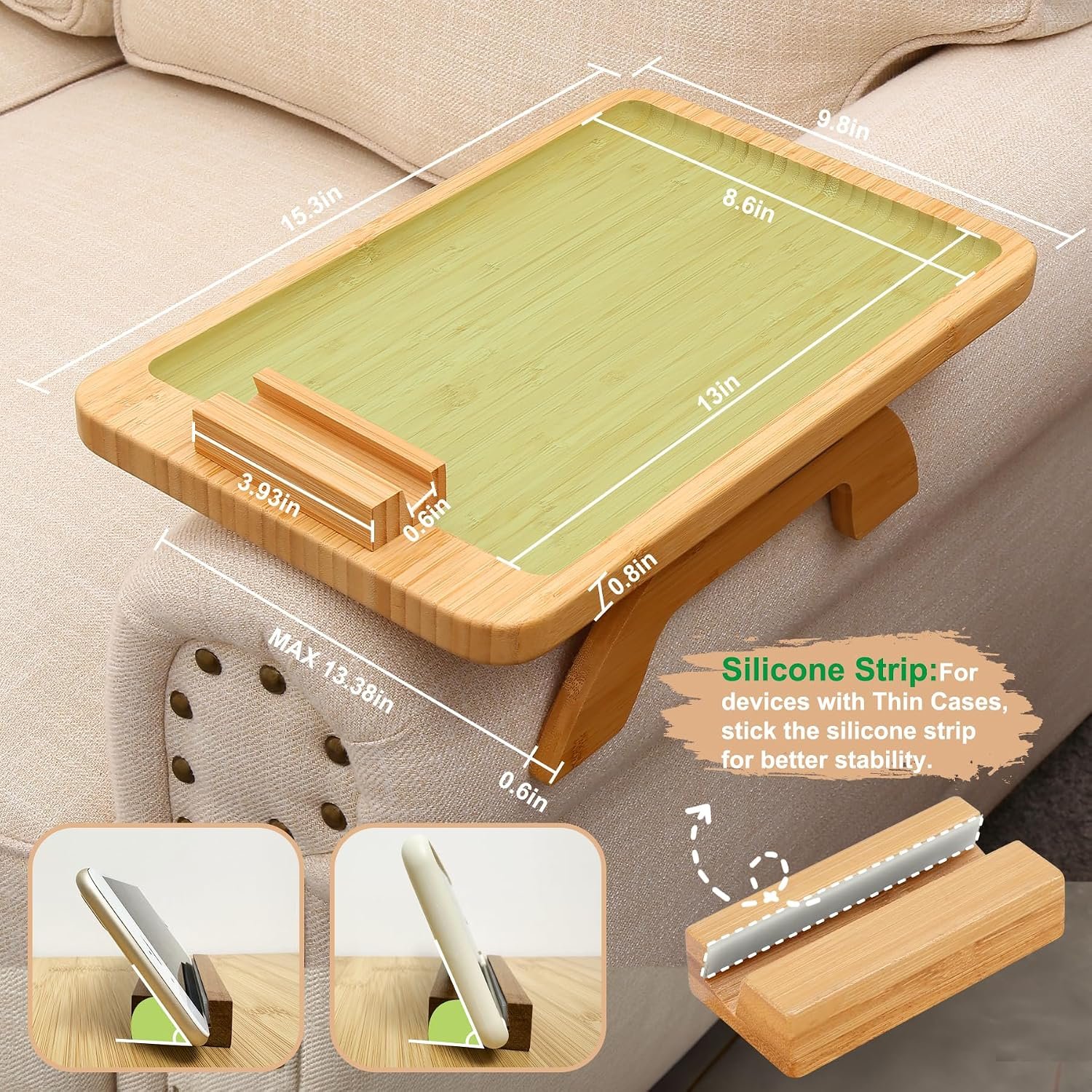 Sofa Arm Rest Tray, Accasia Solid Wood, Water Proof, Anti Slip Food Tray - Image 4