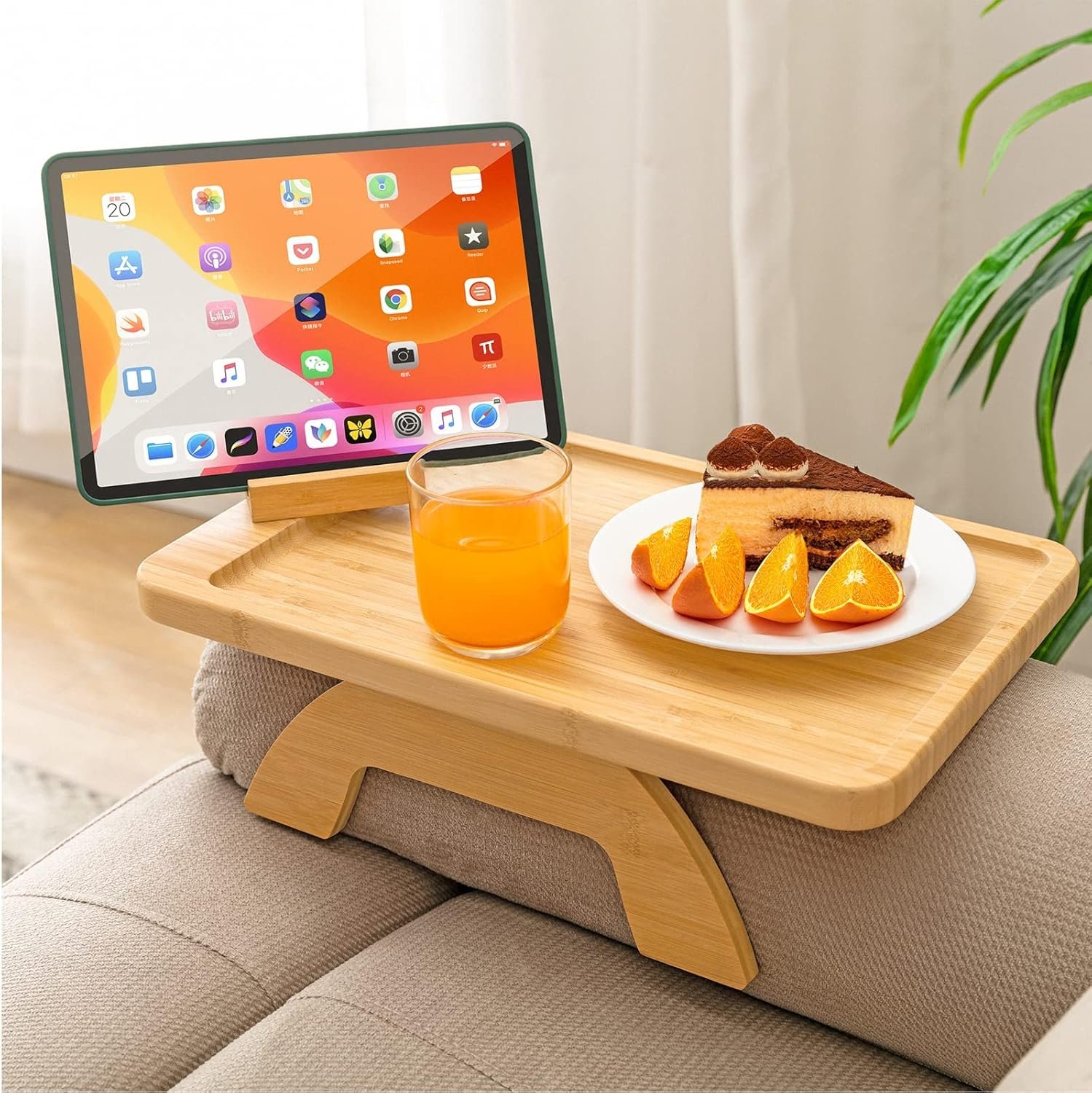 Sofa Arm Rest Tray, Accasia Solid Wood, Water Proof, Anti Slip Food Tray
