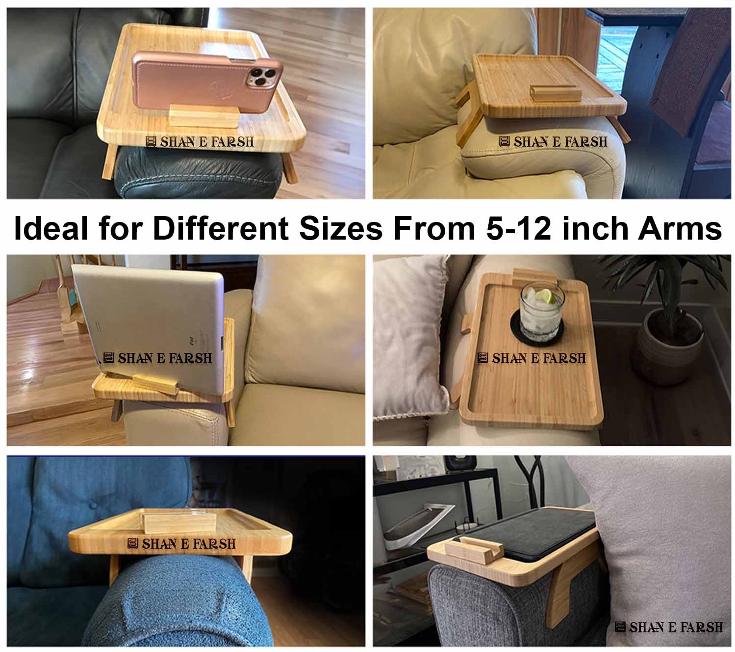 Sofa Arm Rest Tray, Accasia Solid Wood, Water Proof, Anti Slip Food Tray - Image 2